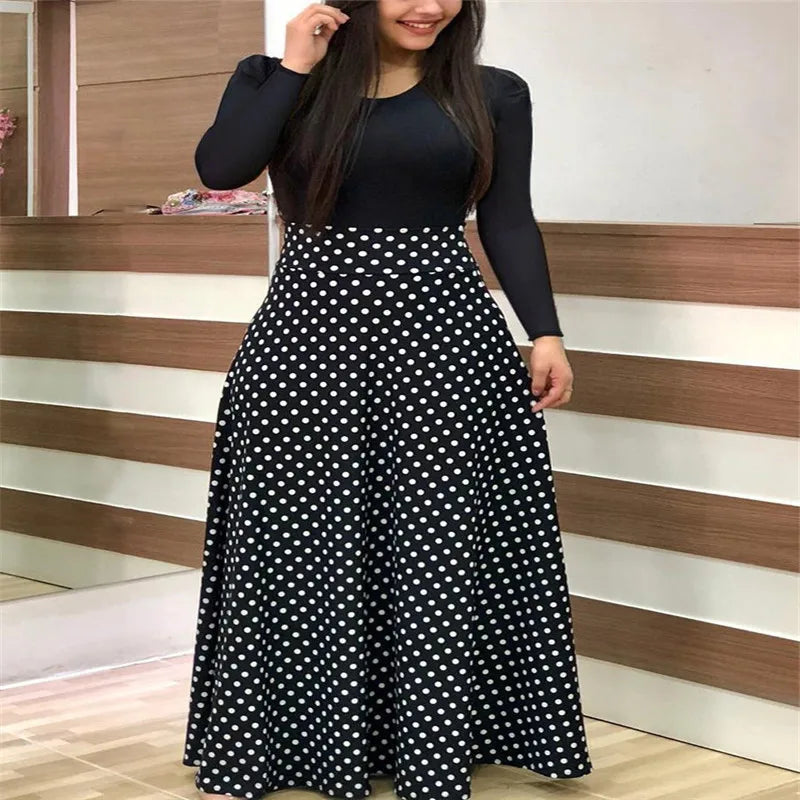 Print Round Neck Regular Fit Straight Ankle-Length Dress – Short & Long Sleeve Options, Spring/Summer