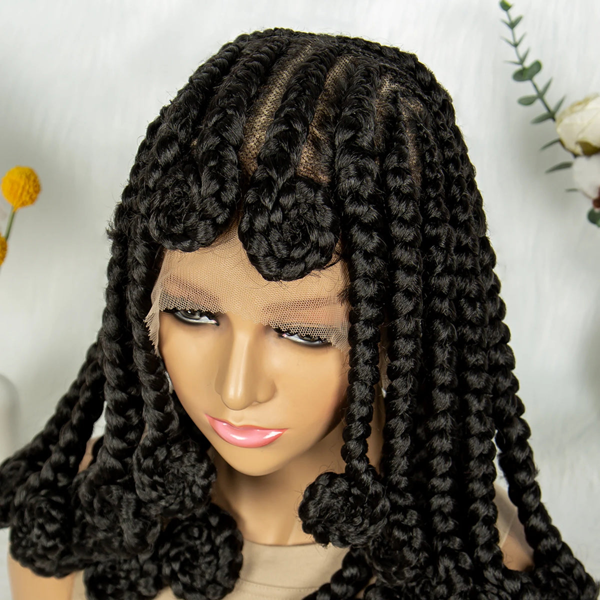 14 Inch Jumbo Bantu Knotless Box Braided Wig | Full Lace Cornrow