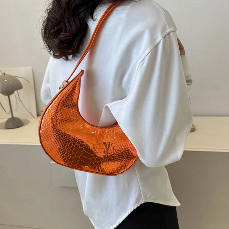 Minimalist Half-Moon Underarm Bag | Soft Serpentine Shoulder Purse Luxegan