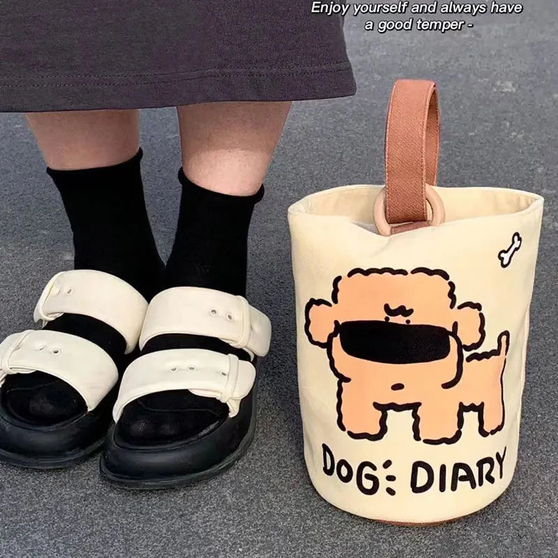 Disney Cartoon Canvas Bucket Bag | Casual Shoulder Bag Large Capacity Outing Shopping Bag | Women Sweet Cute Handbag Lunch Bag