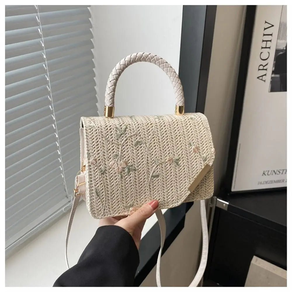 Women's Summer Bohemian Straw Bag | Woven Beach Crossbody & Rattan Braid Grass Vacation Bag (Girls Shoulder Messenger Handbag) Luxegan