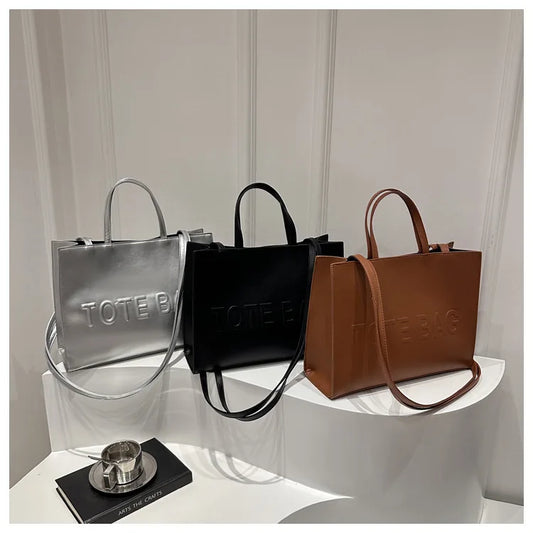 Simple Vintage Large Capacity Tote Bag | Casual Fashion Handbag & Shoulder Crossbody for Women | Versatile PU Leather Square Bag for Daily Travel & Commuting Luxegan