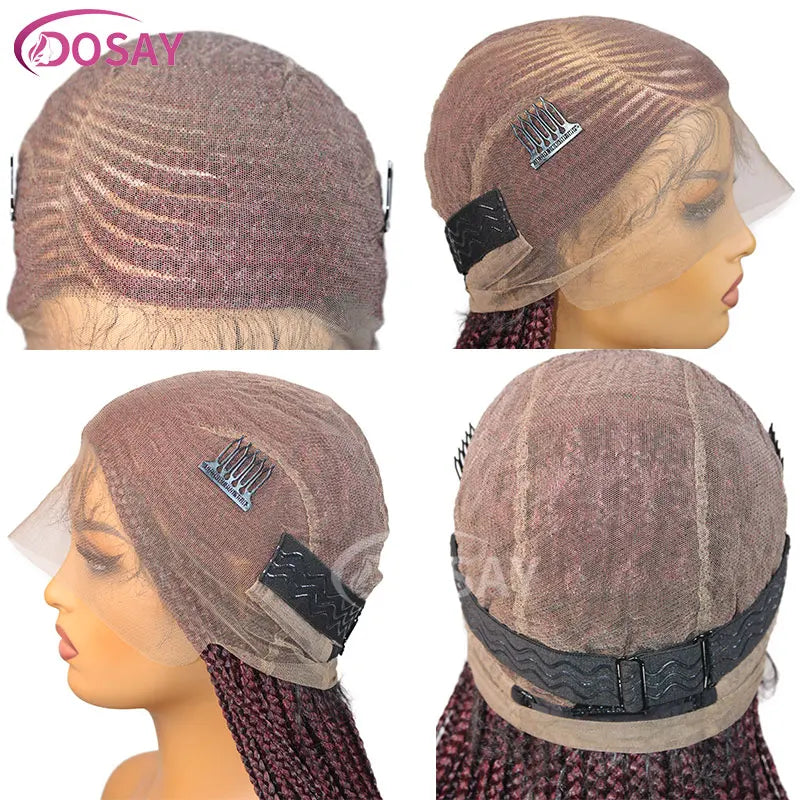 36" Full Lace Frontal Braids Wig Synthetic Side Part Knotless Cornrow Braided Lace Front Wig Twist Braided Faux Locs Braid Wigs Luxegan