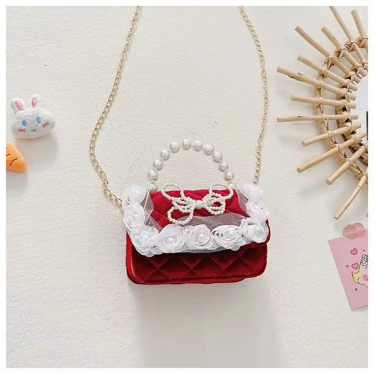 Luxury Pearl Handle Children’s Mini Shoulder Bag | Sweet Bow & Flower Girl Messenger Bag | Fashion Square Shell Purse for Girls (Model z122711) Luxegan
