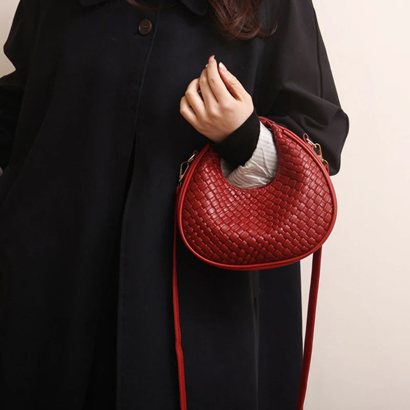 PU Leather Solid Hobo Bag | Soft Fashion Niche Design Woven Messenger Luxegan