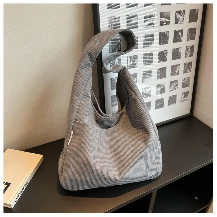 Canvas Corduroy Tote Bag | Simple Casual Large Capacity & Solid Shopper Bag Luxegan