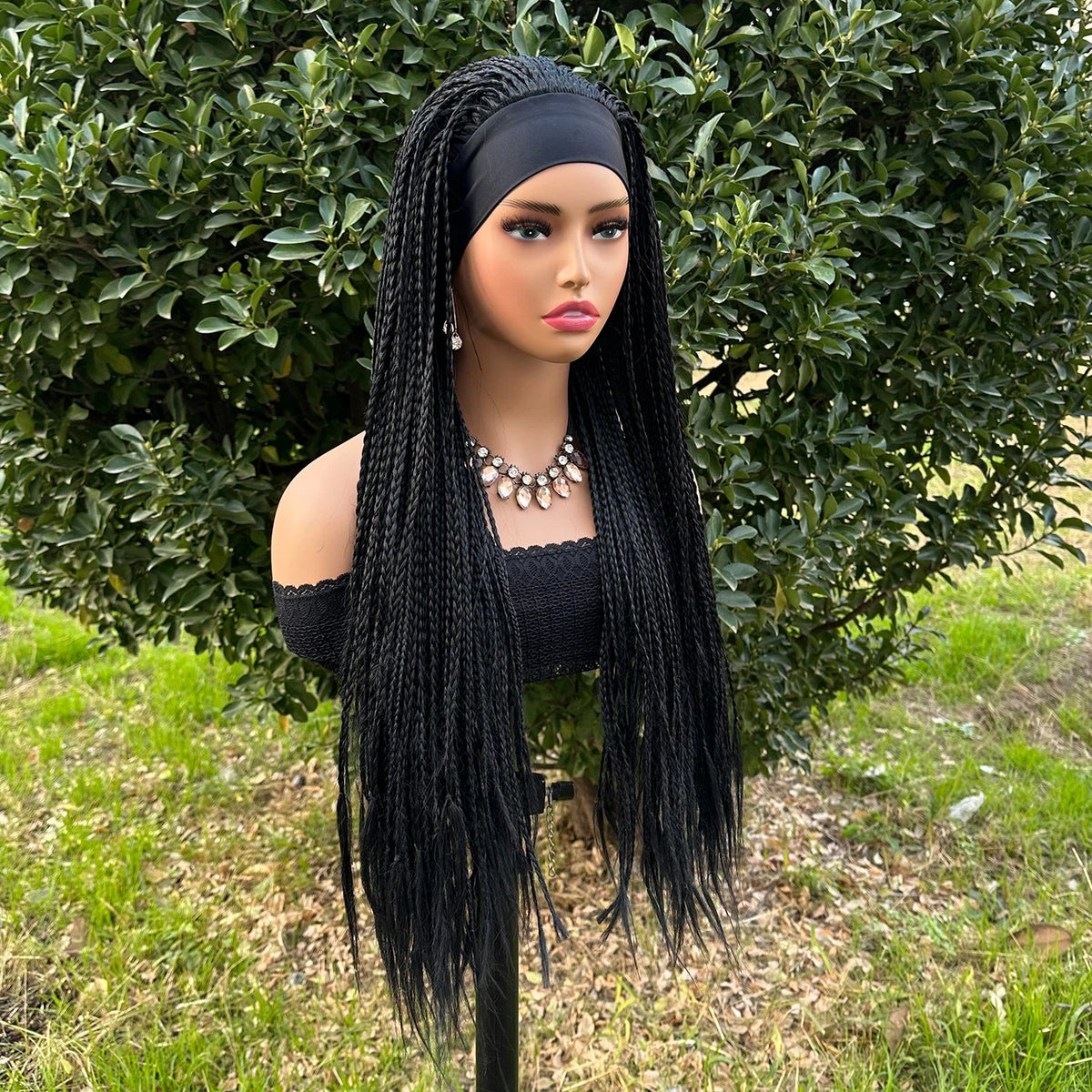 Ombre Brown Long Headband Box Braids Wig Braided African Dreadlock Wig Synthetic Braiding Beauty Hair Wigs For Women/Men Luxegan