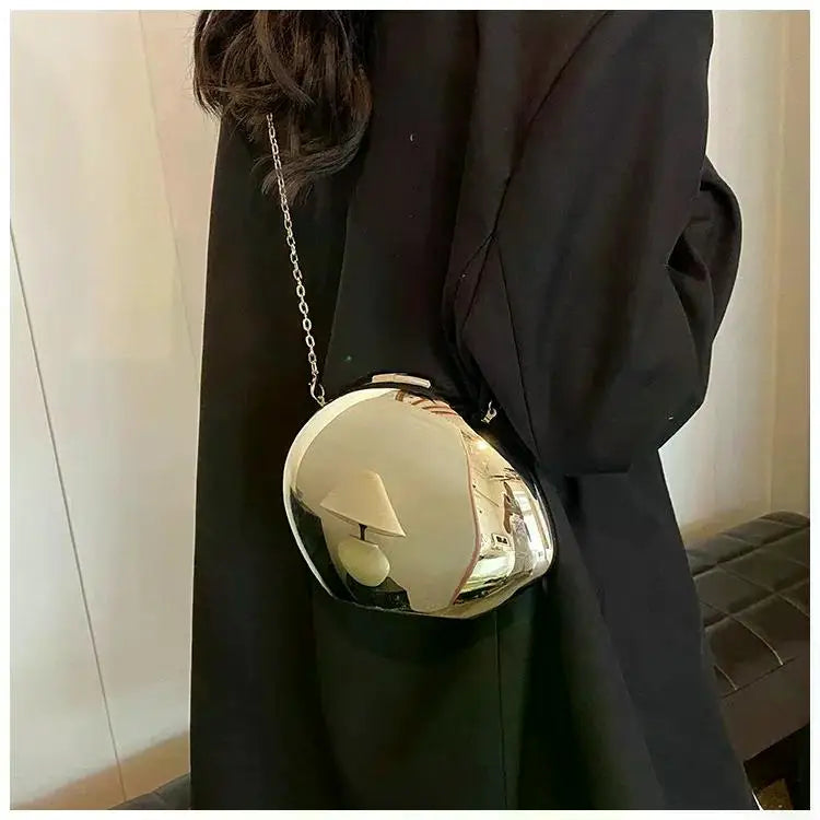 Designer Acrylic Shell Shape Clutch Bag | Gold Silver Women's Evening Party Bag & Cute Shiny Metal Shoulder Crossbody Bags (Small Purse) Luxegan