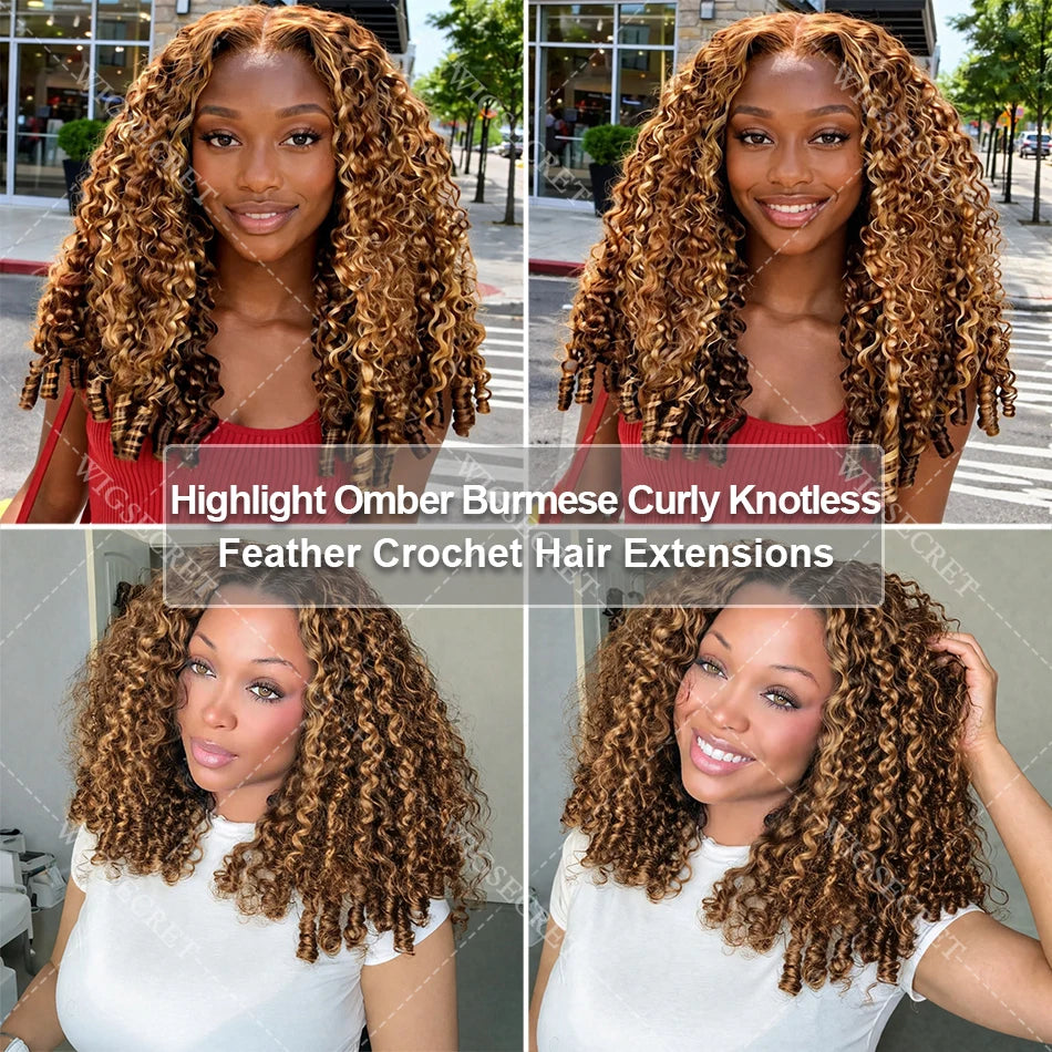 Brazilian Remy Curly Crochet Human Hair | Pre-Separated Knotless Miracle Knots Feather Braiding - view 10