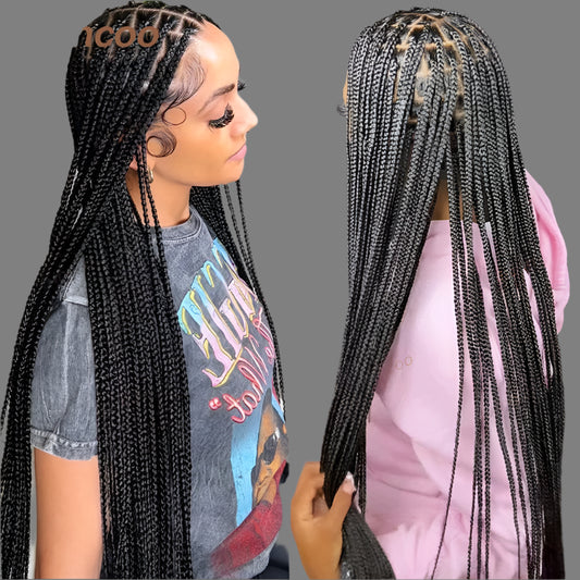 Knotless Box Braids Full Lace Wig | Cornrow Accents | Synthetic Braids | Black Women Luxegan