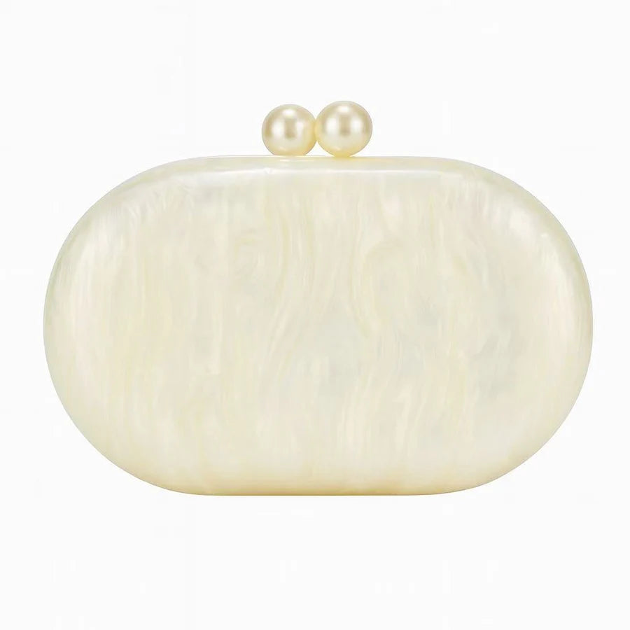 Novelty Oval Shell Shaped Clutch | Sophisticated "Pearlescent" Silhouette | Elegant Acrylic Long Chain Shoulder Bag | "Dignified" High-Performance Banquet Essential for Radiant Versatile Styling Luxegan