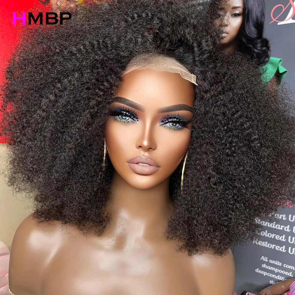 Peluca de cabello humano rizado afro rizado de 350% de densidad, sin pegamento, con encaje frontal HD de 13x6, cabello humano, encaje transparente, pelucas de cabello pre arrancado