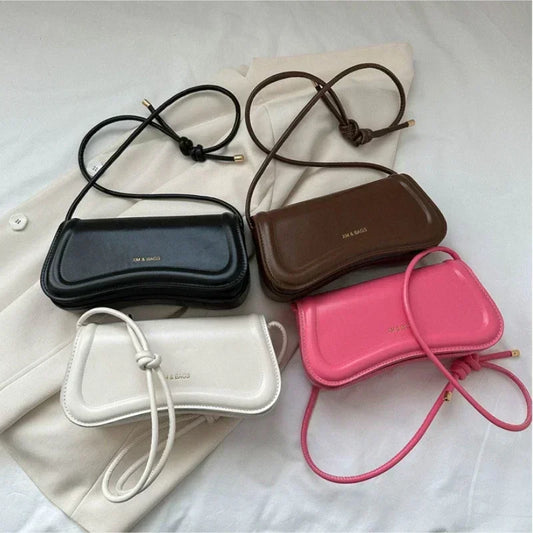 Fashion Ladies Small PU Leather Underarm Bag | Solid Color Top-Handle Purse | Women's Shoulder Crossbody Saddle Handbag Luxegan
