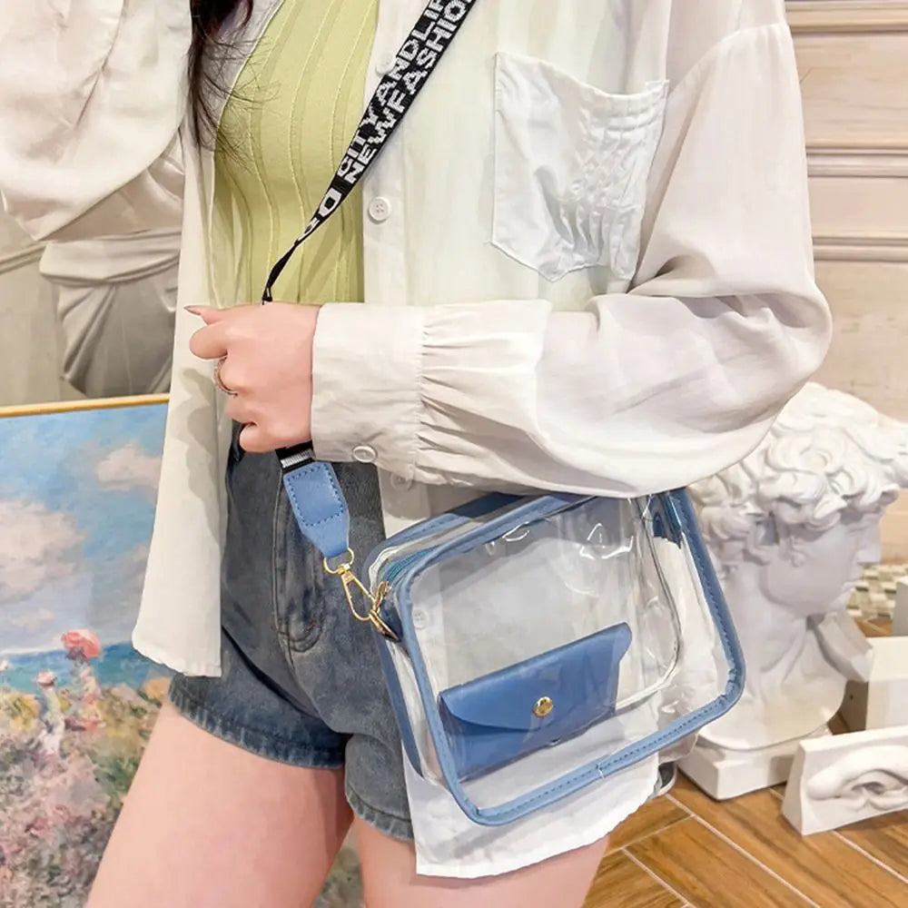 Transparent Crossbody Bag for Women | Candy Color Letter Fashion Shoulder Bag & PVC Transparent Jelly Bag (Small Square Bag) Luxegan