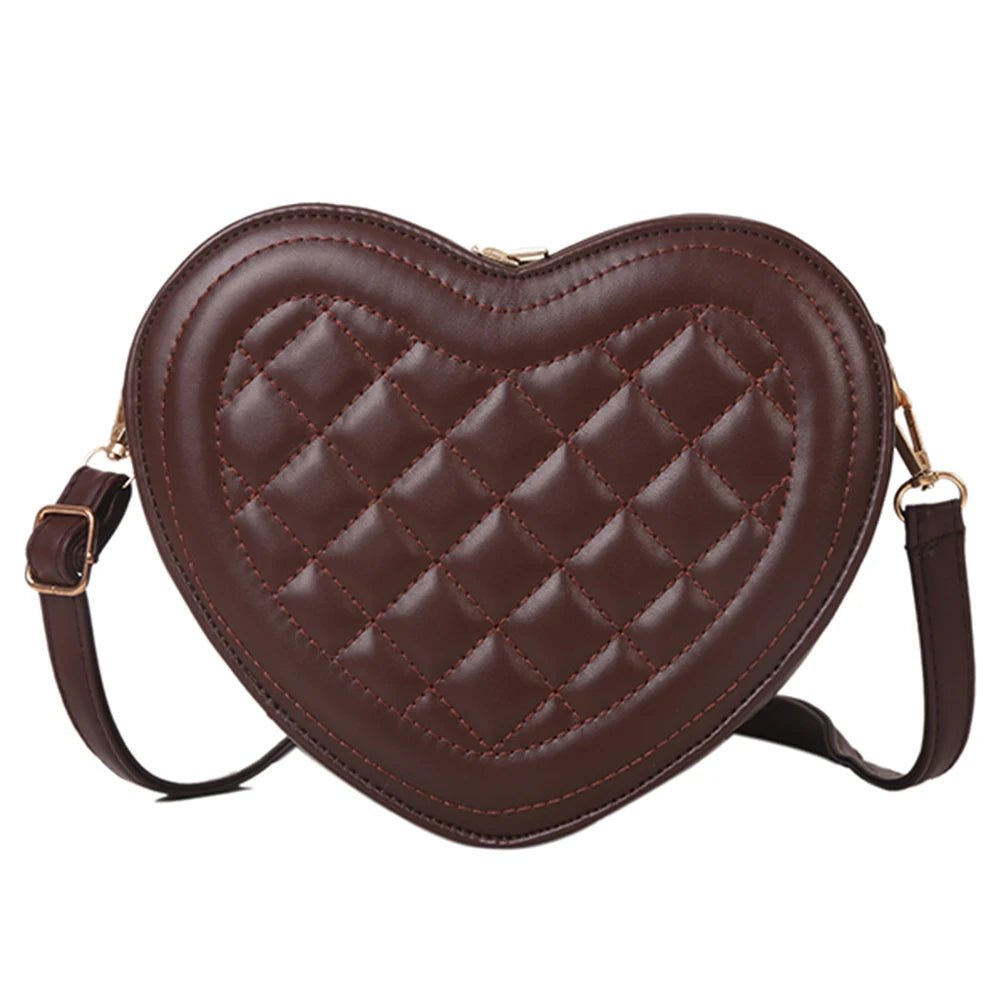 Fashion Love Heart Shaped Crossbody Bag | Rhombic Pattern Leather Chain Totes Luxegan