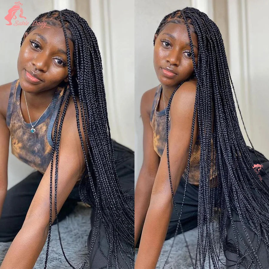 36 Inch Goddess Knotless Box Braids Cornrow Wig | 360 Full Lace