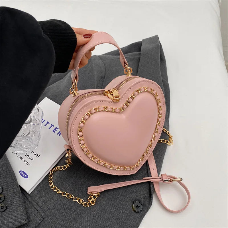 Women’s Red Love Heart-Shaped Shoulder Bag | Fashion Heart Crossbody Bag with Embroidery | Elegant Ladies' Chain Purse & Heart Clutch | Romantic PU Leather Flap Bag Luxegan