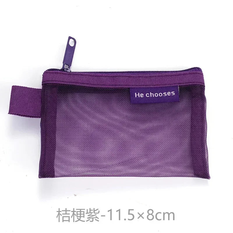 Pequeño Bolso Cuadrado de Color Sólido para Monedas, Organizador de Nylon de Malla para Pintalabios, Llaves, Auriculares, Tarjetero de Bus, Banco, Identificación, Tarjetas de Crédito, Estuche de Almacenamiento