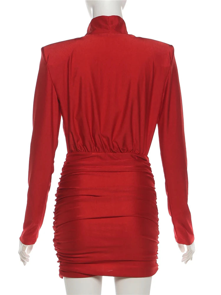 Turtleneck Ruched Mini Bodycon Dress Luxegan