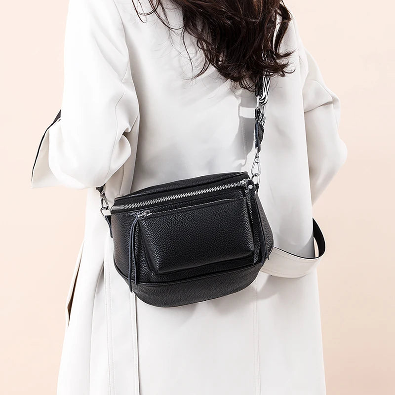 Genuine Leather Saddle Bag | Casual Cowhide Shoulder & Crossbody Bag Luxegan