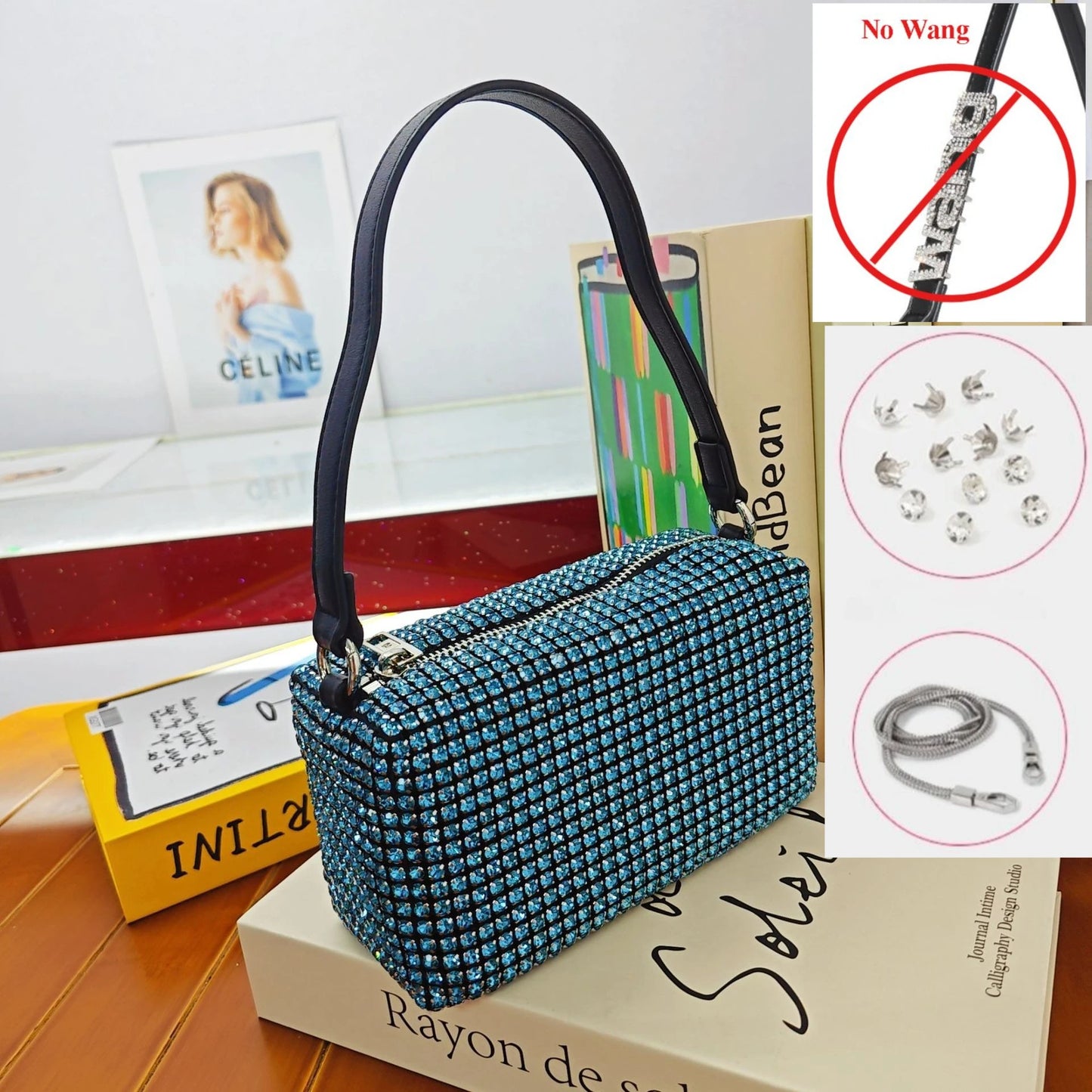 Super A Rhinestone Light Luxury Bag | Women's Summer High-End Texture Messenger & Portable Dinner Bag (Shiny Full Diamond Crossbody) Luxegan