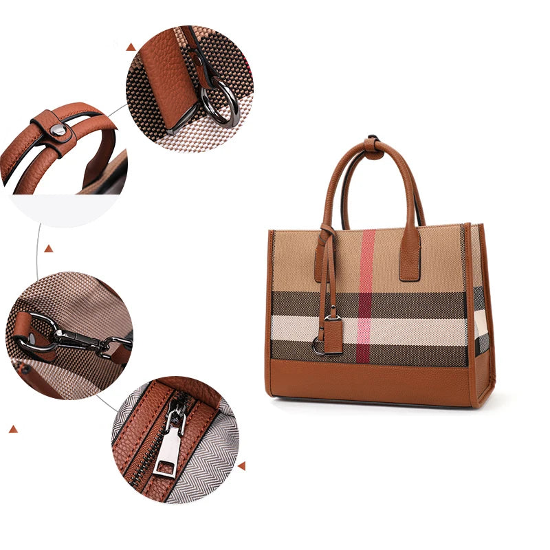 Classic Plaid Canvas Tote | Large Capacity Crossbody Handbag Luxegan