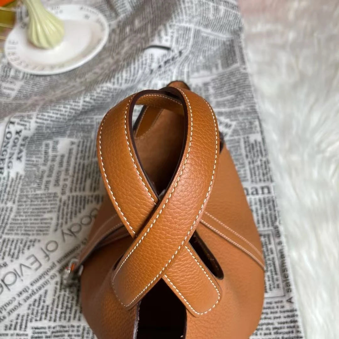 Genuine Leather Solid Casual Tote | Soft Hand-stitched Bucket Commuter Handbag Luxegan