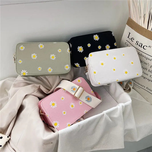 Fashion Women's Daisy Pattern Shoulder Bag | Classic Elegant Handbag & Small Square Tote Luxegan