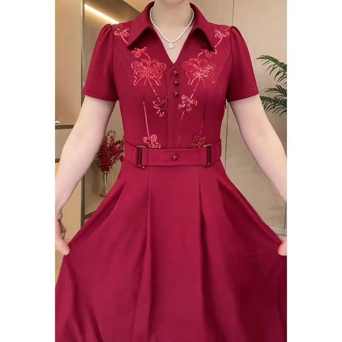 Patchwork Casual Square Neck Short Sleeve Loose Straight Mid-Calf Dress – Cotton and Polyester, Natural Waist, Summer Luxegan