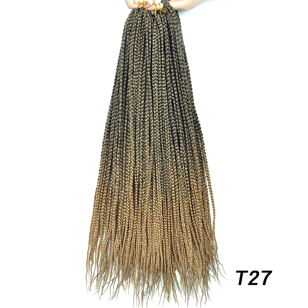 24-Inch Long Ombre Box Braids Crochet Hair - Pre-Looped Synthetic Braiding Hair Extensions - High Temperature Fiber 22 Strands/Pack Piano Color Crochet Braids for Women & Girls (27 Colors Available)