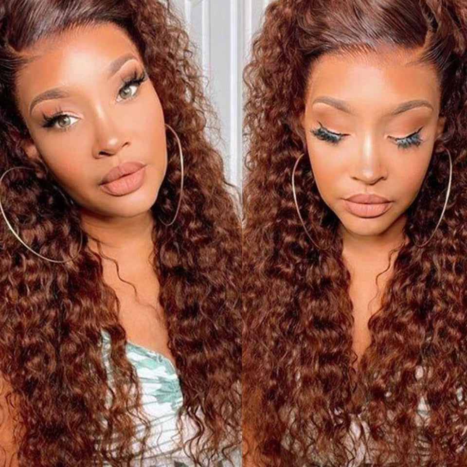 Auburn Brown Deep Wave Human Hair Blend Bundles | 10–30 Inch Luxegan