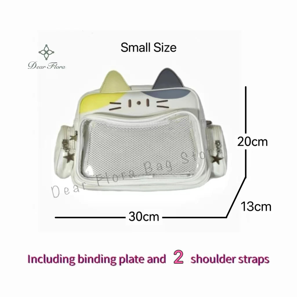 New Y2K Korean Kawaii Cat Ita Bag | Cute Transparent Window PU Shoulder Bag | Harajuku Crossbody & Fashion Backpack for Girls (Model 180) Luxegan