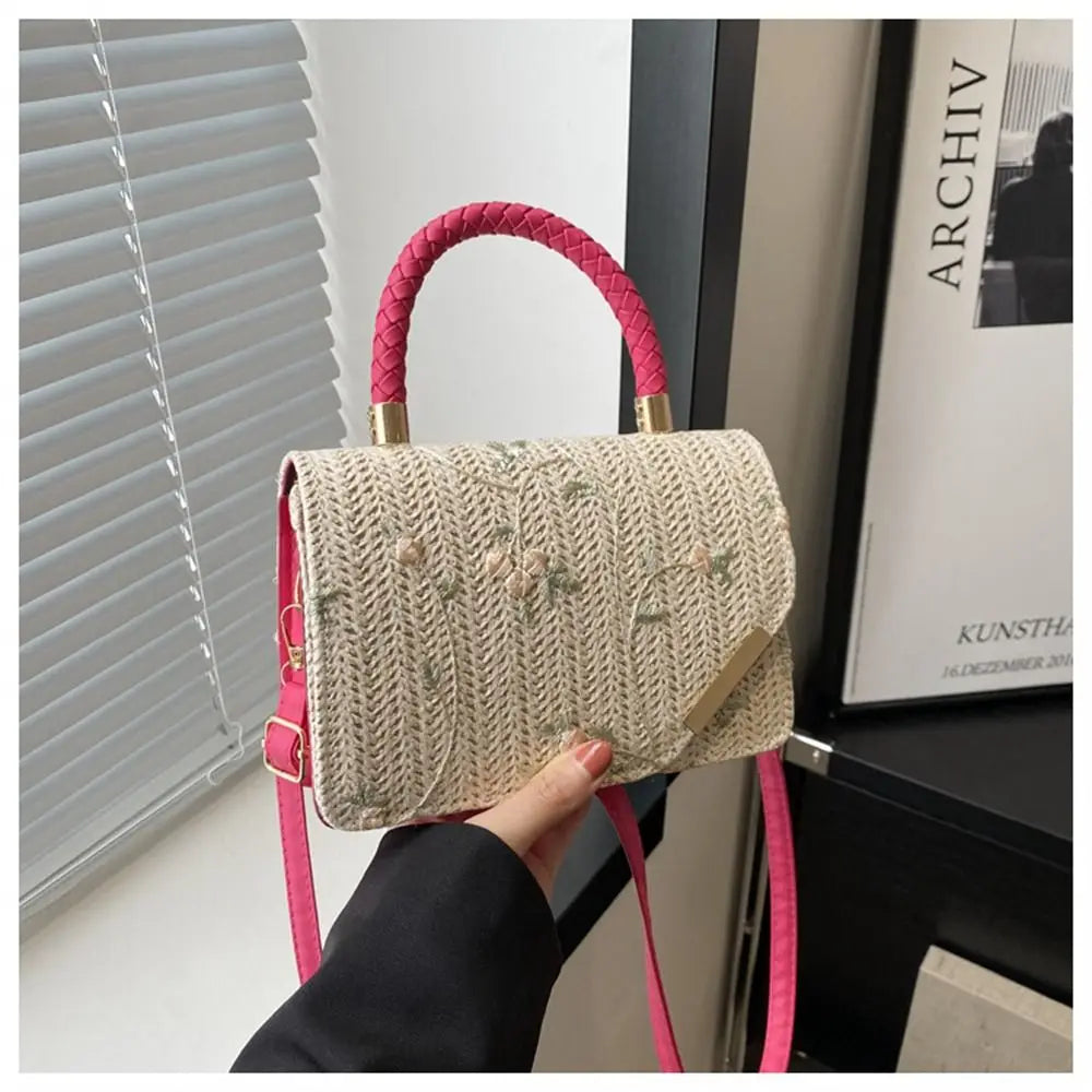 Women's Summer Bohemian Straw Bag | Woven Beach Crossbody & Rattan Braid Grass Vacation Bag (Girls Shoulder Messenger Handbag) Luxegan