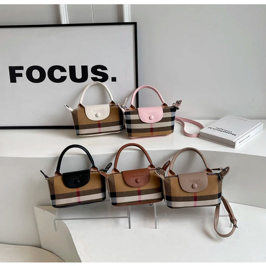 Fashion Check Pattern Dumpling Bag | Soft Bucket Crossbody Luxegan