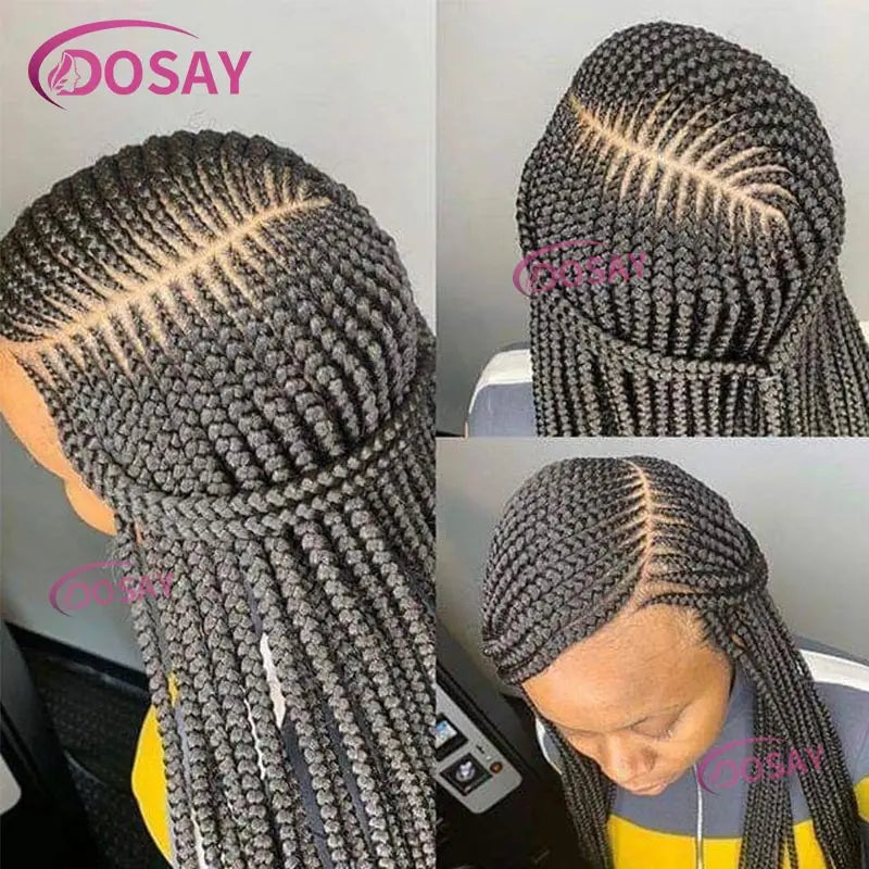 Synthetic Full Lace Front Wig Cornrow Double Braided Wigs For Black Women Box Side Part Braided Lace Wig Faux Locs Braids Wigs Luxegan