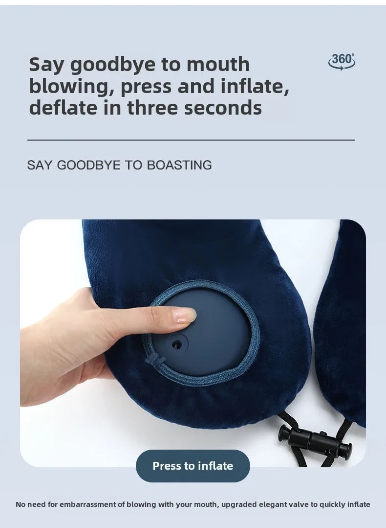 U-Shaped Inflatable Travel Pillow | Sophisticated "Press-to-Inflate" Silhouette | Elegant Portable Air-Filled Neck Support Cushion | "Dignified" High-Performance Travel Essential for Radiant Versatile Styling Luxegan