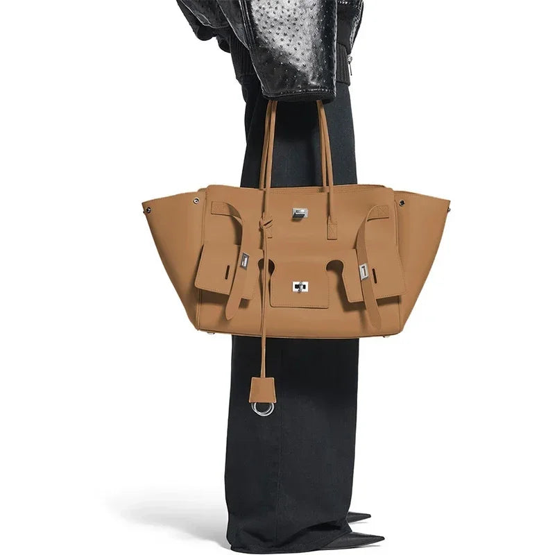 Luxury Wings Style Synthetic Leather Shoulder Bag,Large Capacity Commuting Women Tote Bag,Punk Buckle Simple Versatile Handbag