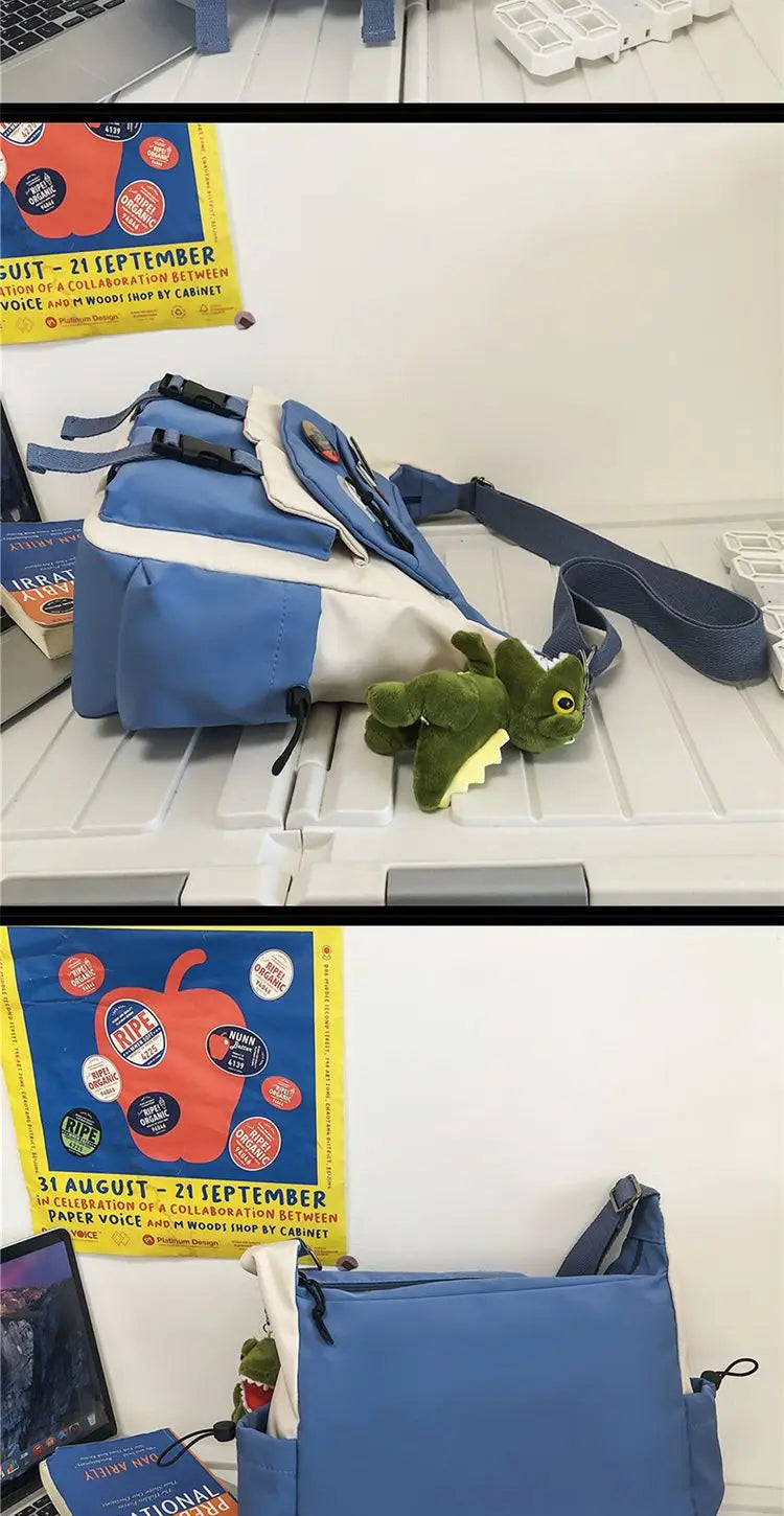Japanese Simple Messenger Bag | Student Nylon Waterproof Canvas Handbag & Shoulder Crossbody Bag