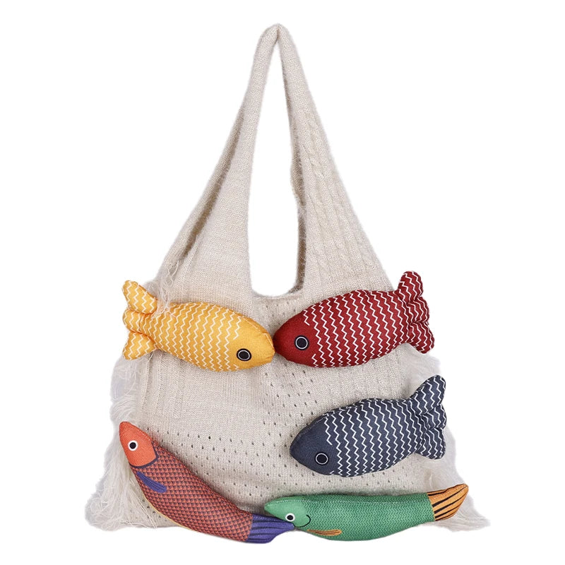 Korean Style Contrast Color Woven Tote | Lightweight Large Capacity Summer Shoulder Bag | Fashionable Patchwork Cotton Handbag with Artisan Appliques | Casual Versatile Beach & Daily Shopping Bag (Model 7715) Luxegan