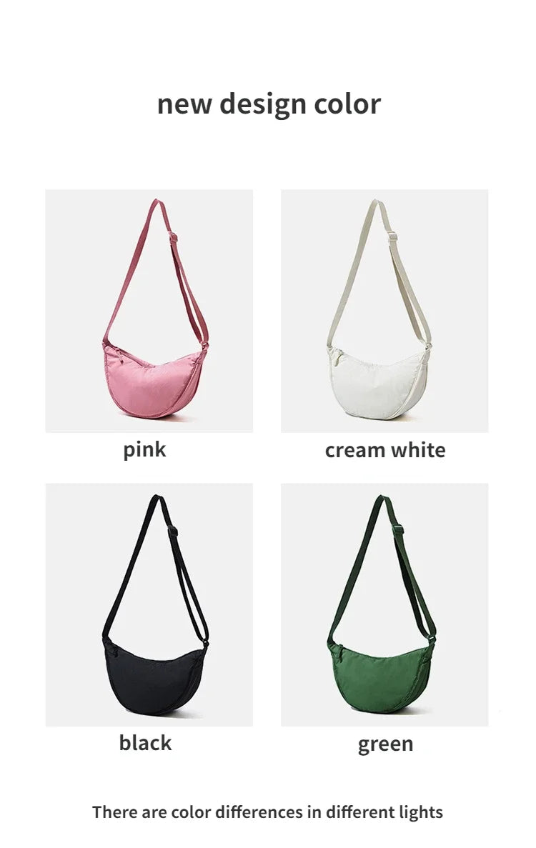 Simple Solid Color Nylon Padded Crossbody Bag | Portable Female Travel Purse & Shoulder Handbag (Messenger Style) Luxegan
