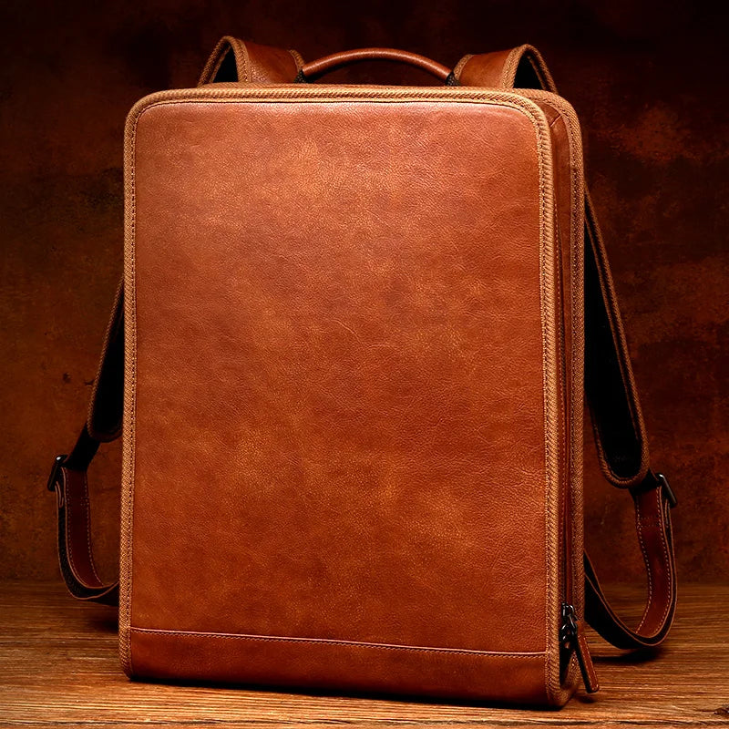 Genuine Cow Leather Business Backpack | High-End Computer & Travel Bag | Professional Softback Rucksack with Canvas Lining | Men's & Unisex Executive Travel Pack (Model 1121) Luxegan