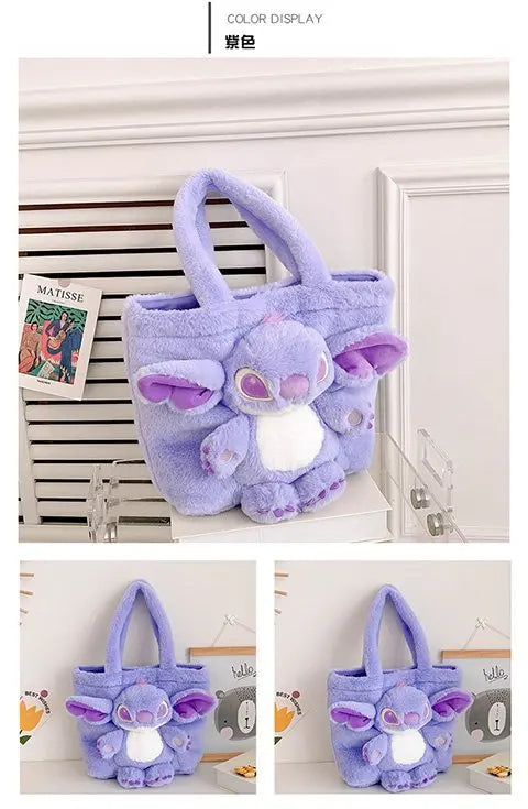 New Cartoon Plush Doll Shoulder Bag | Sweet and Cute Stitch Strawberry Bear Soft Cute Girls Handbag Luxegan