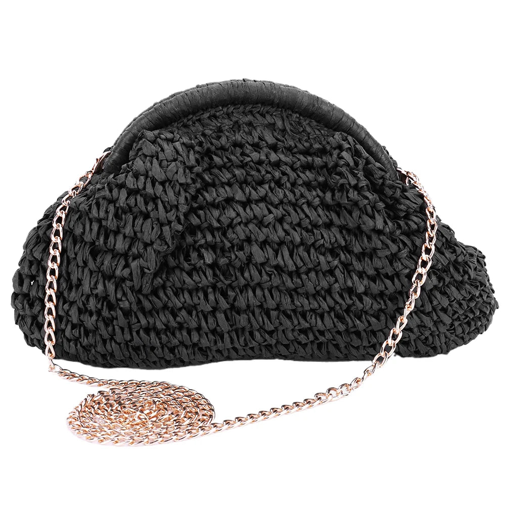 Women's Straw Woven Bag | Chain Strap Shoulder Bag & Weaving Satchel Bag Luxegan