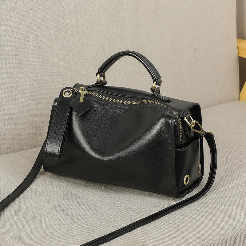 Elegant Soft Cowhide Hobo-Style Shoulder Bag | Versatile Zipper Handbag Luxegan