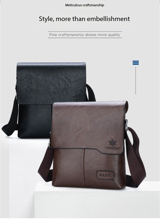Luxury Brand Vintage Messenger Bag for Men | Premium Leather Business Shoulder Bag | Sophisticated Brown & Black Male Handbag | Fashion-Forward Crossbody Satchel with Interior Zipper Pocket Luxegan