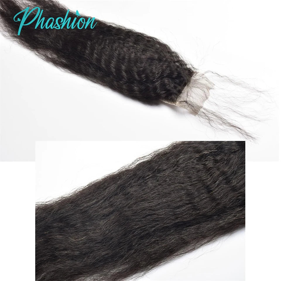 Phashion Real HD 2x6 Kim K 26 28 Inch Kinky Straight Deep Parting Yaki Lace Closure 100% Human Hair Transparent Lace Remy Hair