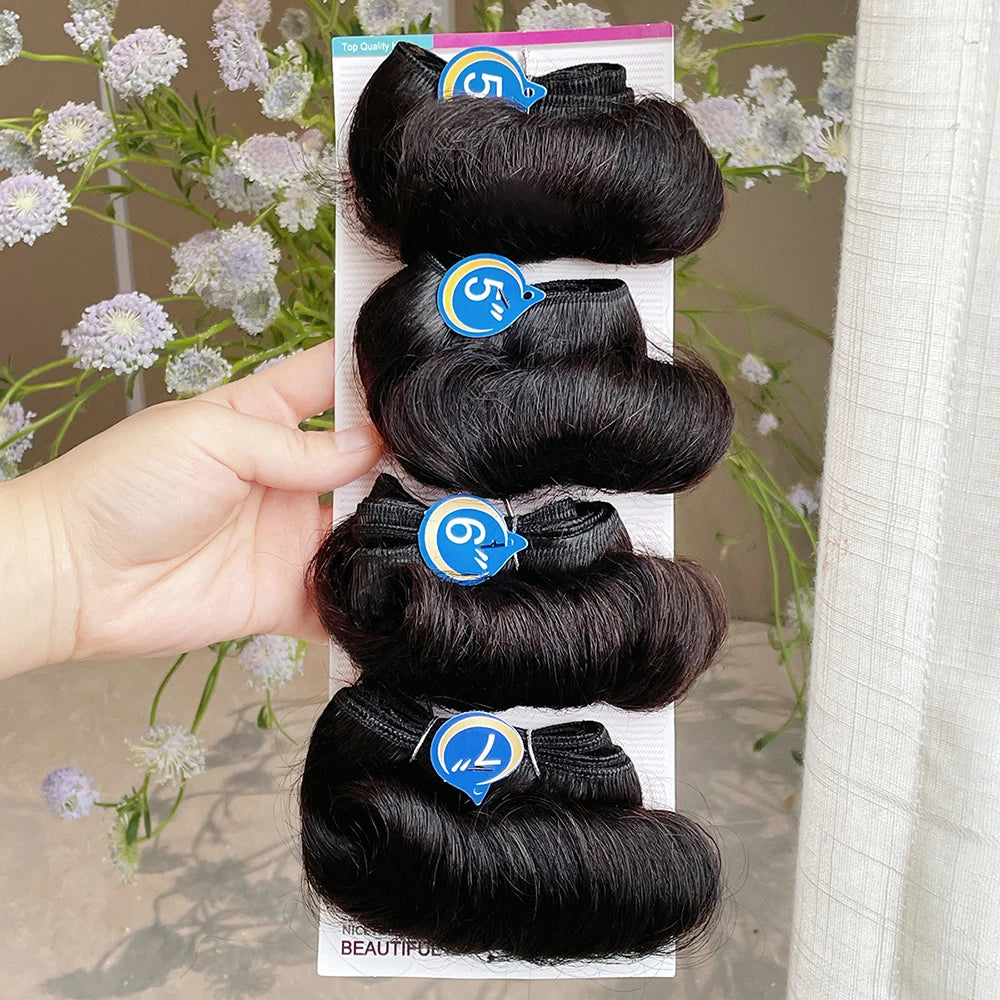 Loose Wave Human Hair Bundles 4 Pcs/Lot – 100% Remy Indian Hair Weave (5+5+6+7 Inch) 6 Colors