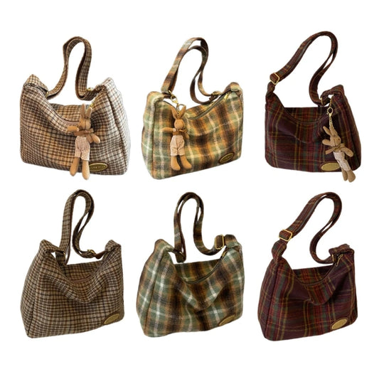 Trendy Plaid Crossbody Bag | Elegant & Practical Vintage Shoulder Handbag for Women (Soft Polyester for Everyday Use) Luxegan