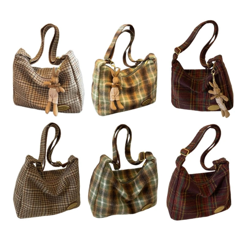 Elegant Vintage Plaid Crossbody Bag | Soft Fabric Shoulder Handbag for Women | Versatile Daily Use Luxegan