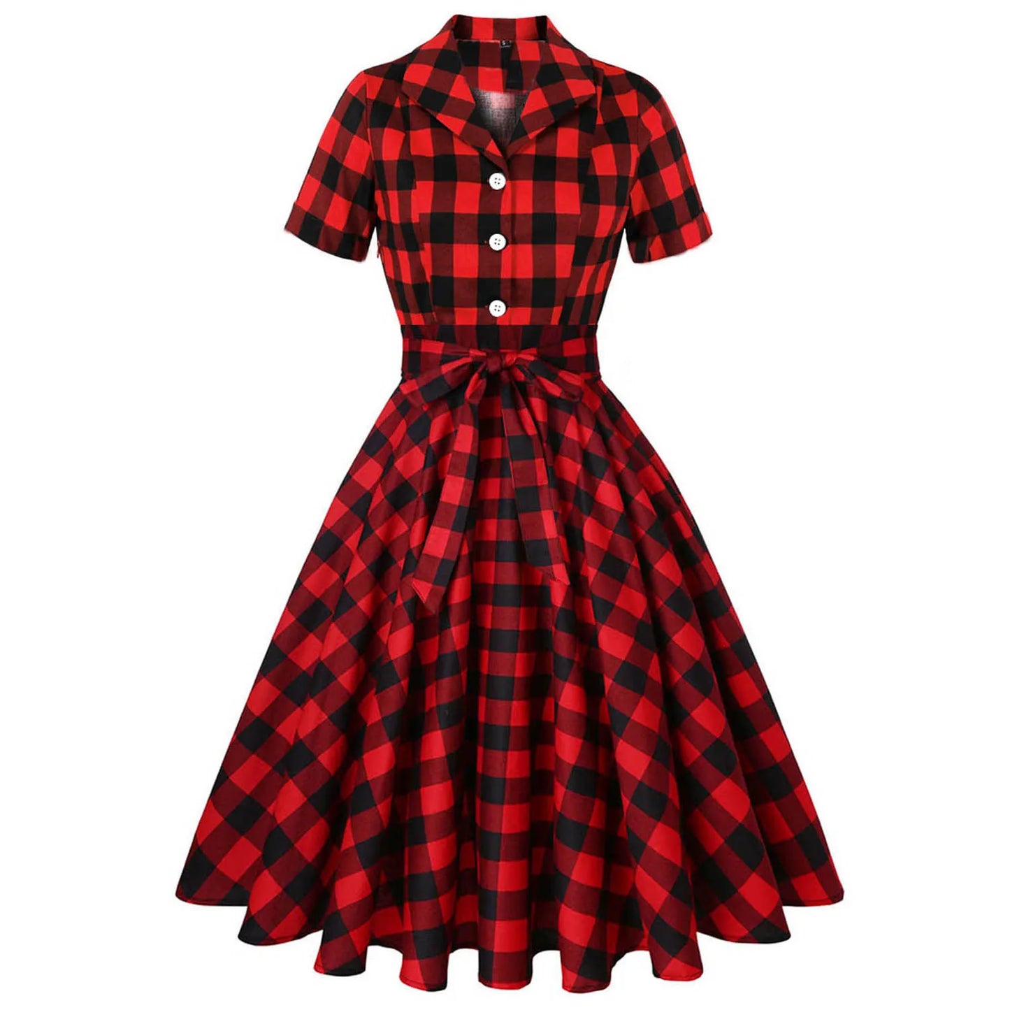 Hepburn Style Lemon Printed Vintage Dresses 1950s 60s Office 2025 Turn Down Collar Short Sleeve Tunic A-Line Belted Cotton Dress
